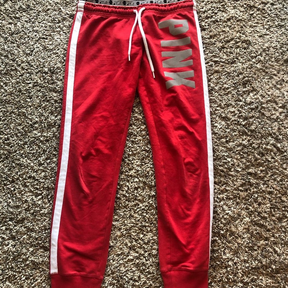 Red PINK Sweatpants with White Stripes